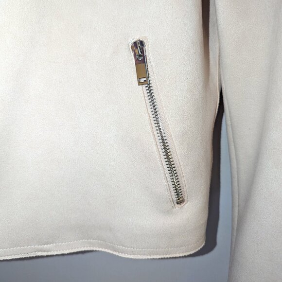 Anthropologie | Faux Leather Suede Crop Moto Jacket Pale Blush Pink | Size XS - Picture 7 of 13